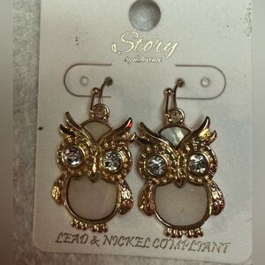 Goldtone owl earrings from the brand Story by Davina.